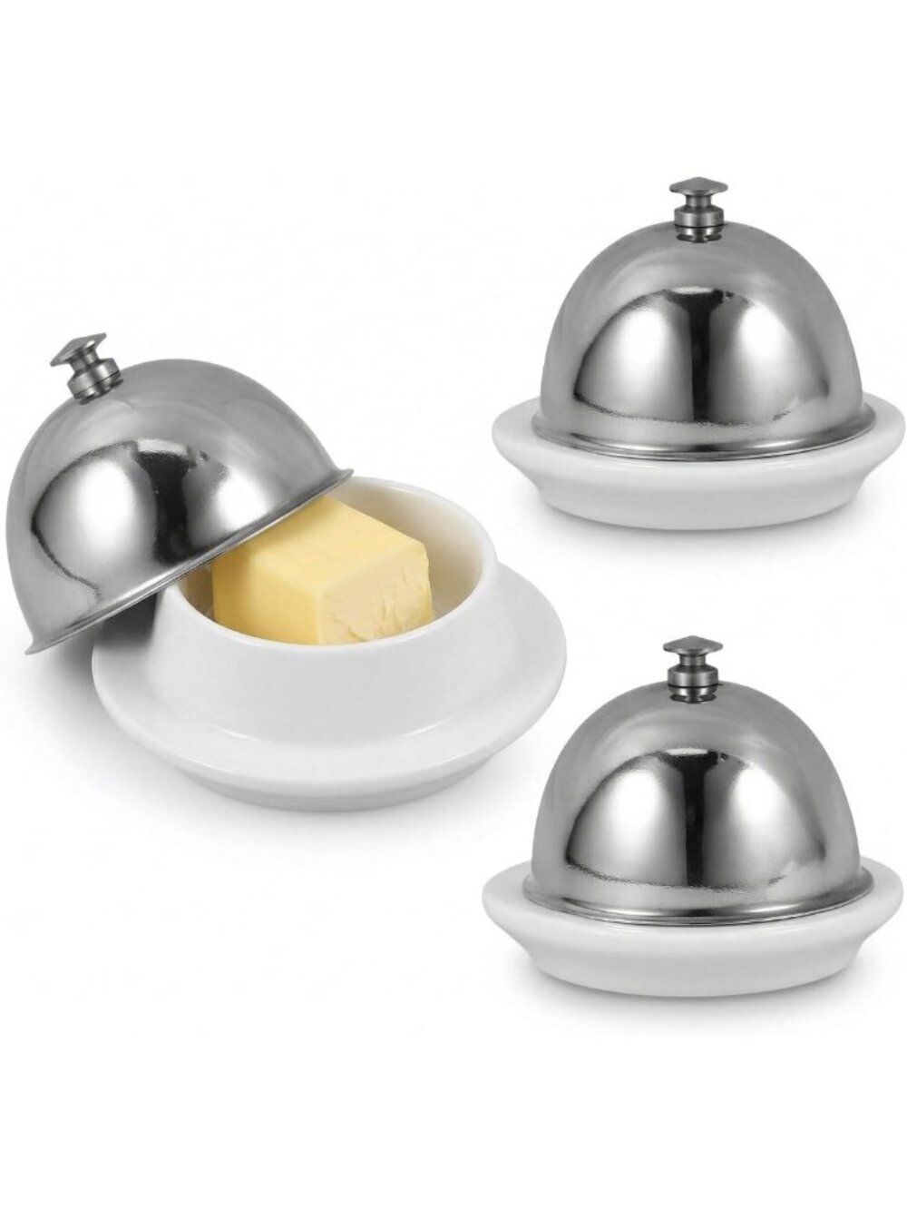 3-Pc Ceramic Butter Dish Set with Lid, Round Butter Keeper & Cheese Plate